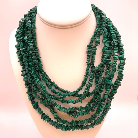 Jay King Desert Rose 7 Strand Malachite Stone Chip Necklace Sterling Silver J716